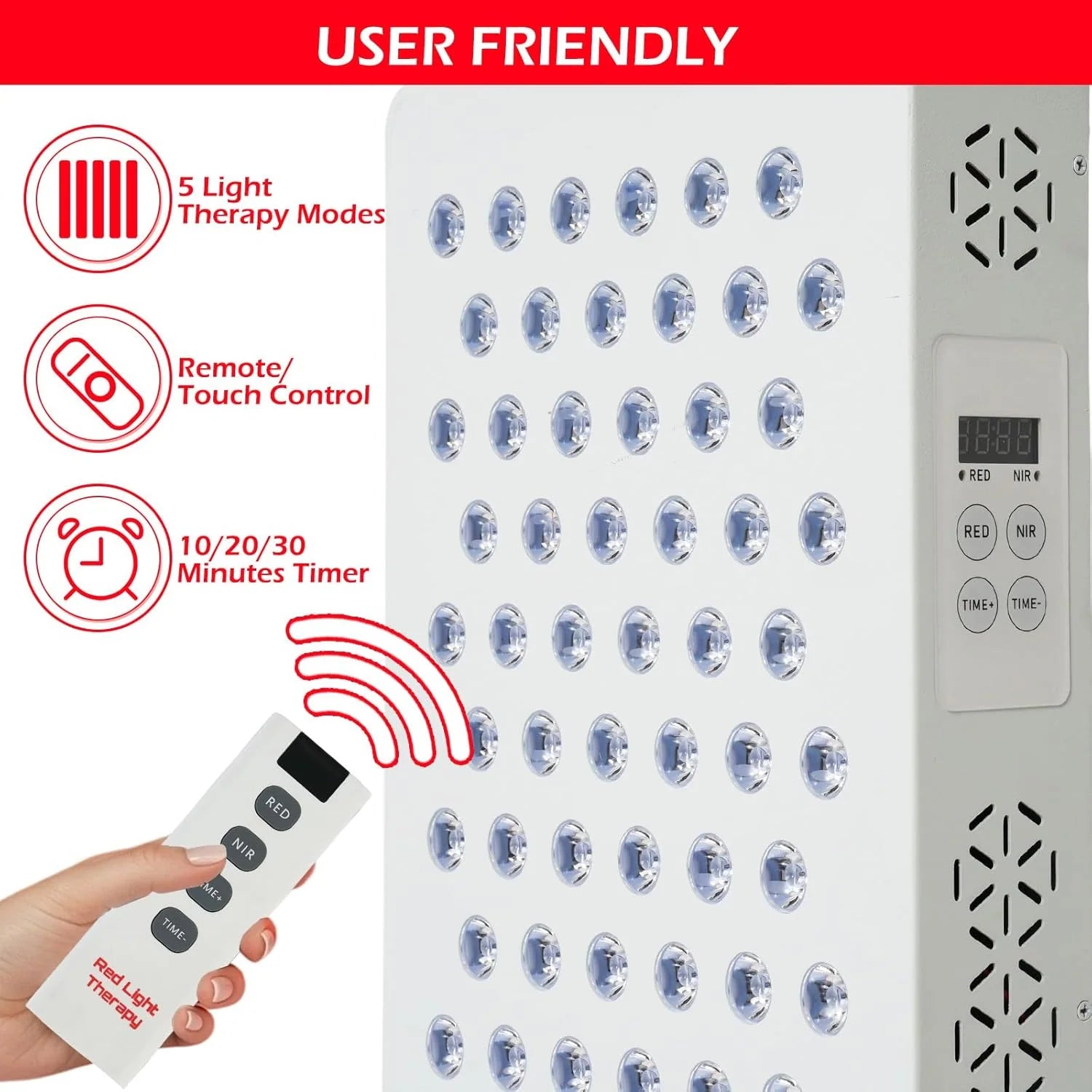 AECOJOY Red Light Therapy for Body & Face, 5 Wavelengths Red 660Nm & near Infrared 850Nm Light Therapy Panel with Timer