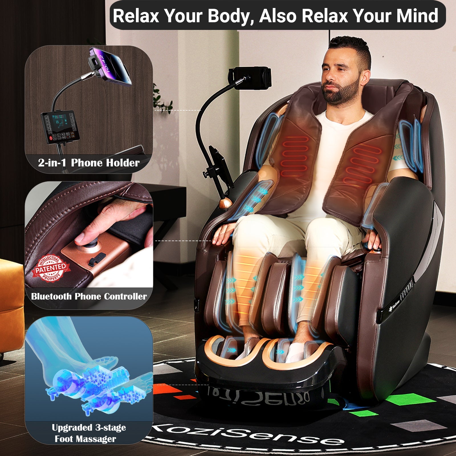 KoziSense 2026 Upgraded A18 3D SL-track Massage Chair - (Black and Brown)