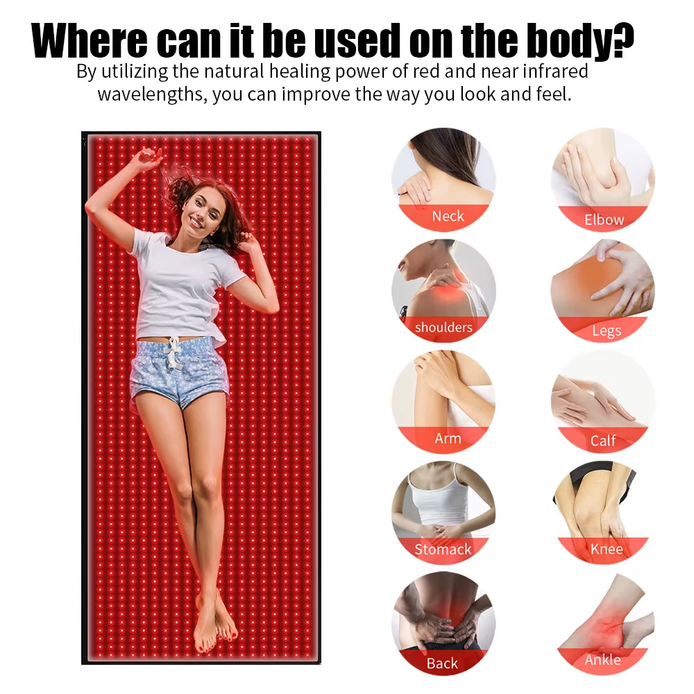 Full Body Red Light Mat 71X31Inch Large Infrared Leds Blanket 1280 660Nm 850Nm for Pain Relief Wellness Muscle Relax Recovery