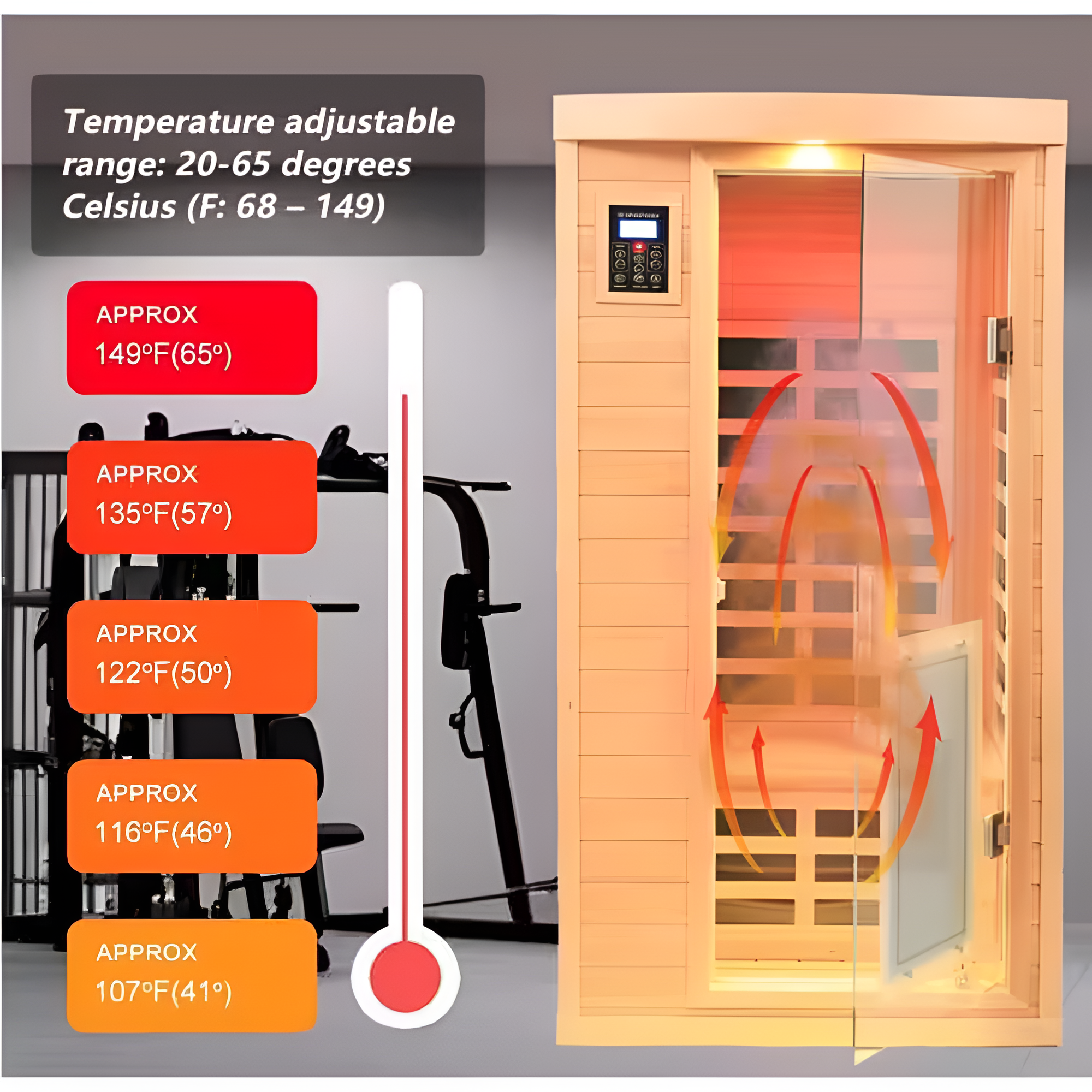 Moray 1-Person Indoor Hemlock Infrared Sauna with 8 Far-Infrared Carbon Crystal Heaters and Chromotherapy