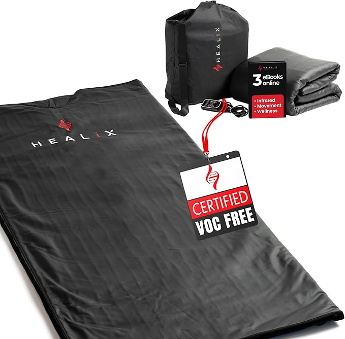 Healix Infrared Sauna Blanket Zero EMF – Portable Home Sauna Blanket for Detox & Weight Loss | Far Infrared Heating, VOC-Free, Adjustable Temp (77–176°F), Carbon Fiber Heating & Zipper Seam