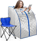 Infrared FAR IR Negative Ion Portable Indoor Personal Spa Sauna by Durherm with Air Ionizer, Heating Foot Pad and Chair, 30 Minutes Timer, Large, Silver