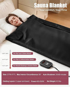 Infrared Sauna Blanket - Portable Far Infrared Sauna for Home Relaxation - PU Sauna Blanket - Infrared Blanket Sauna with 77–176 °F Temp Range（Pure Black）
