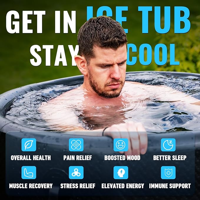 Inflatable Ice Bath Tub for Athletes - Cold Plunge Tub Compatible Water Chiller, Insulated Lid, EVA Groundsheet, Backpack, 115 Gallon, 59" L x 31.5" W x 23.6" H