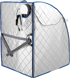 Infrared FAR IR Negative Ion Portable Indoor Personal Spa Sauna by Durherm with Air Ionizer, Heating Foot Pad and Chair, 30 Minutes Timer, Large, Silver