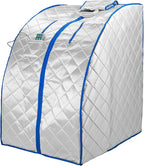 Infrared FAR IR Negative Ion Portable Indoor Personal Spa Sauna by Durherm with Air Ionizer, Heating Foot Pad and Chair, 30 Minutes Timer, Large, Silver