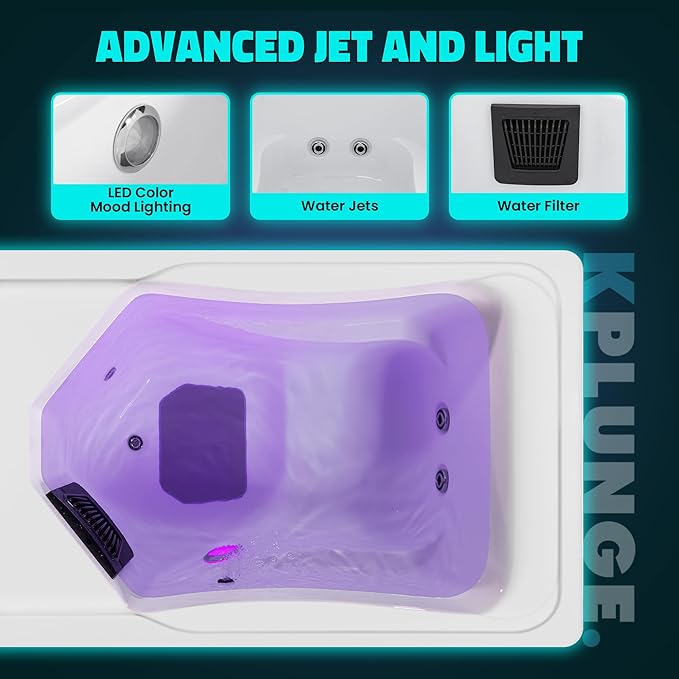 Borealis 69-in. All-in-One Cold Plunge and Hot Tub with Built-in Chiller | Acrylic Interior with 2 Jets, Bluetooth Speakers, Lights, WiFi App Control Chiller for Indoor/Outdoor Use – White