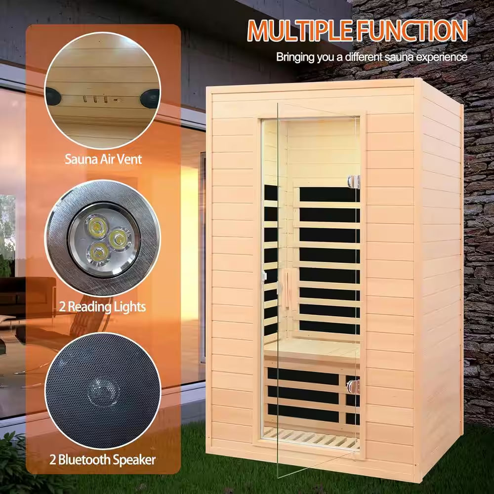 Moray 1-2 Person Indoor Hemlock Infrared Sauna with 5 Far-Infrared Carbon Crystal Heaters