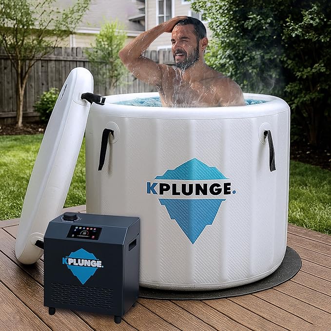 Arctic Fox 39" 1-Person Inflatable Cold Plunge Ice Bath or Hot Tub with 3/4 HP Chiller and Heater, PVC Insulated Lid, Hand Pump, Repair Kit, 88-Gallon Capacity, Indoor/Outdoor Tub – Gray
