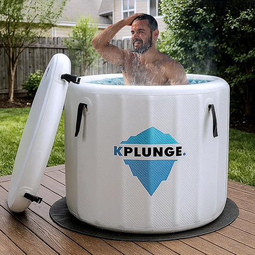 Arctic Fox 39" 1-Person Inflatable Cold Plunge Ice Bath Tub or Hot Tub with PVC Insulated Lid, Hand Pump, Repair Kit, 88-Gallon Capacity – Chiller Compatible Indoor/Outdoor Use Tub – Gray