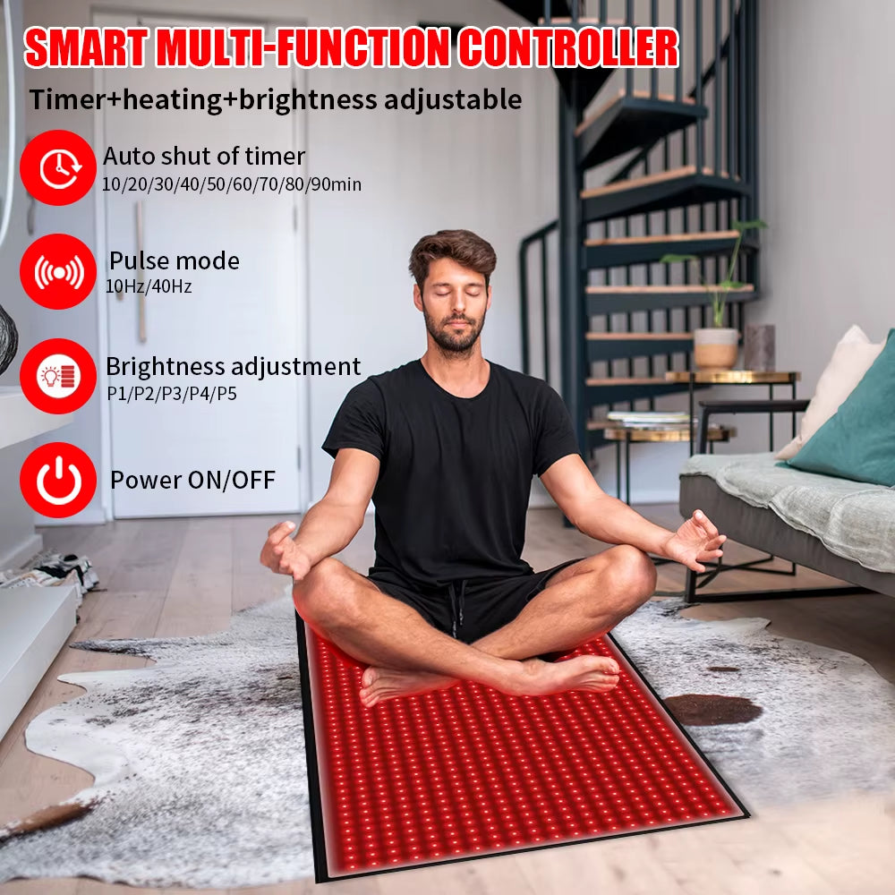 Full Body Red Light Mat 71X31Inch Large Infrared Leds Blanket 1280 660Nm 850Nm for Pain Relief Wellness Muscle Relax Recovery