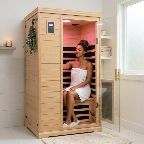 Infrared Sauna Built for Ultimate Home Wellness, Low EMF Heaters, Canadian Hemlock, Chromotherapy Lights