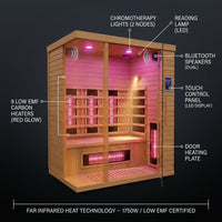 Low EMF Indoor Sauna, Infrared Sauna for Home, 2 Person Infrared Sauna, Canadian Hemlock, 9 Low EMF Heaters, 2 Chromotherapy Lights, 2 Bluetooth Speakers, 1 LED Reading Lamp, 1750W — How It Works