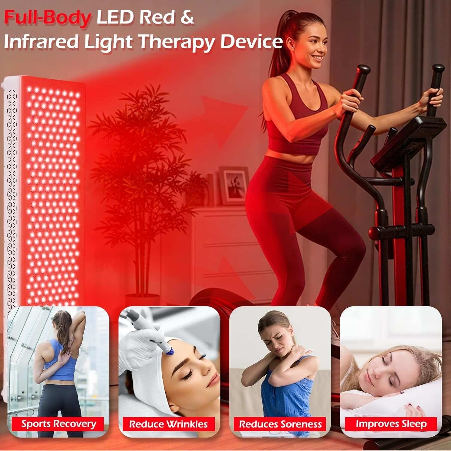 AECOJOY Red Light Therapy for Body & Face, 5 Wavelengths Red 660Nm & near Infrared 850Nm Light Therapy Panel with Timer