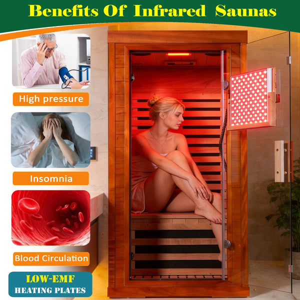 One person infrared sauna with red light