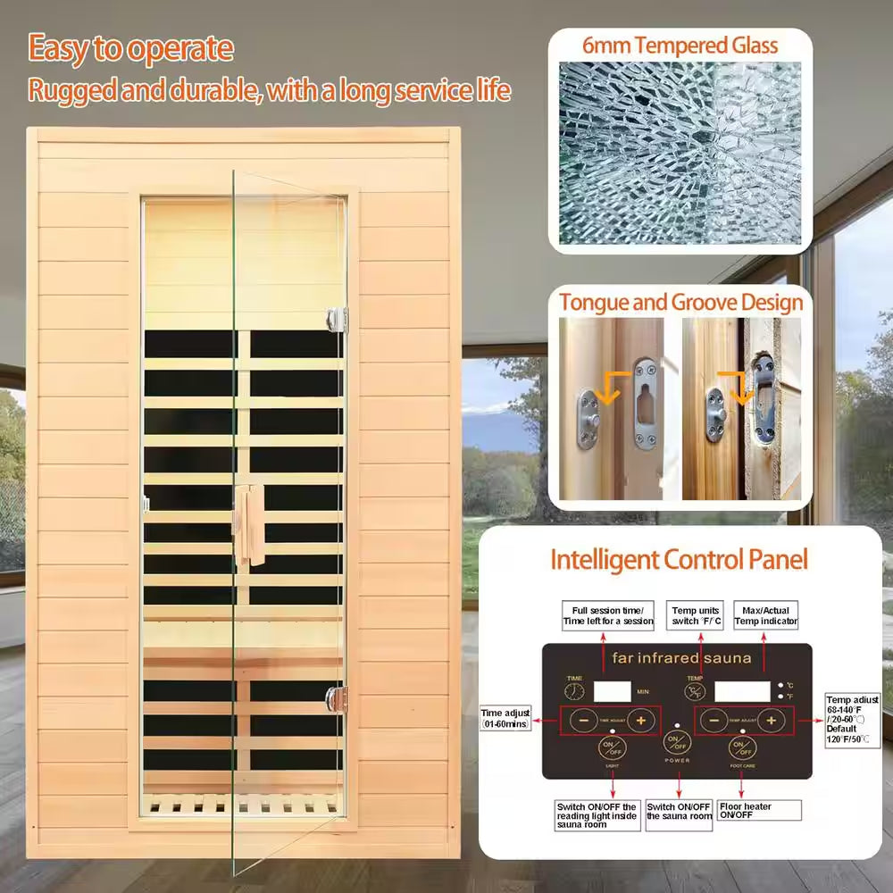 Moray 1-2 Person Indoor Hemlock Infrared Sauna with 5 Far-Infrared Carbon Crystal Heaters