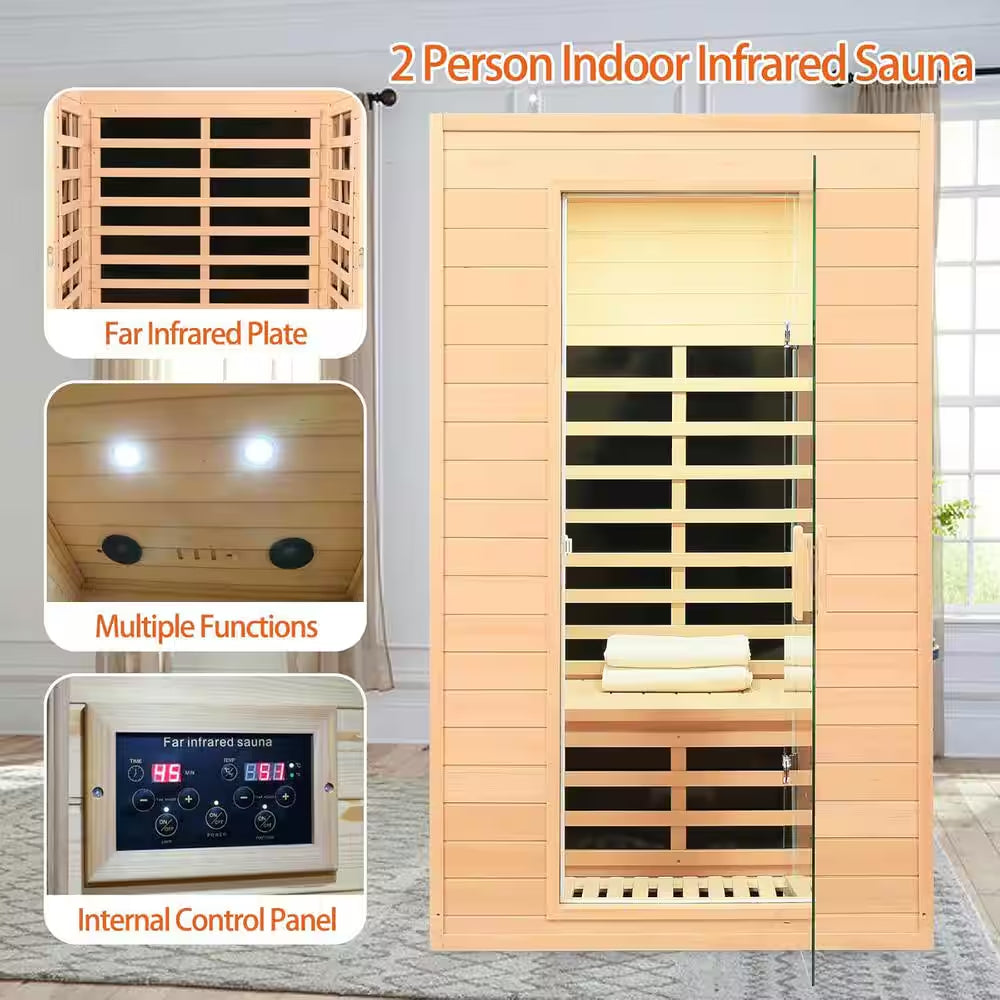 Moray 1-2 Person Indoor Hemlock Infrared Sauna with 5 Far-Infrared Carbon Crystal Heaters