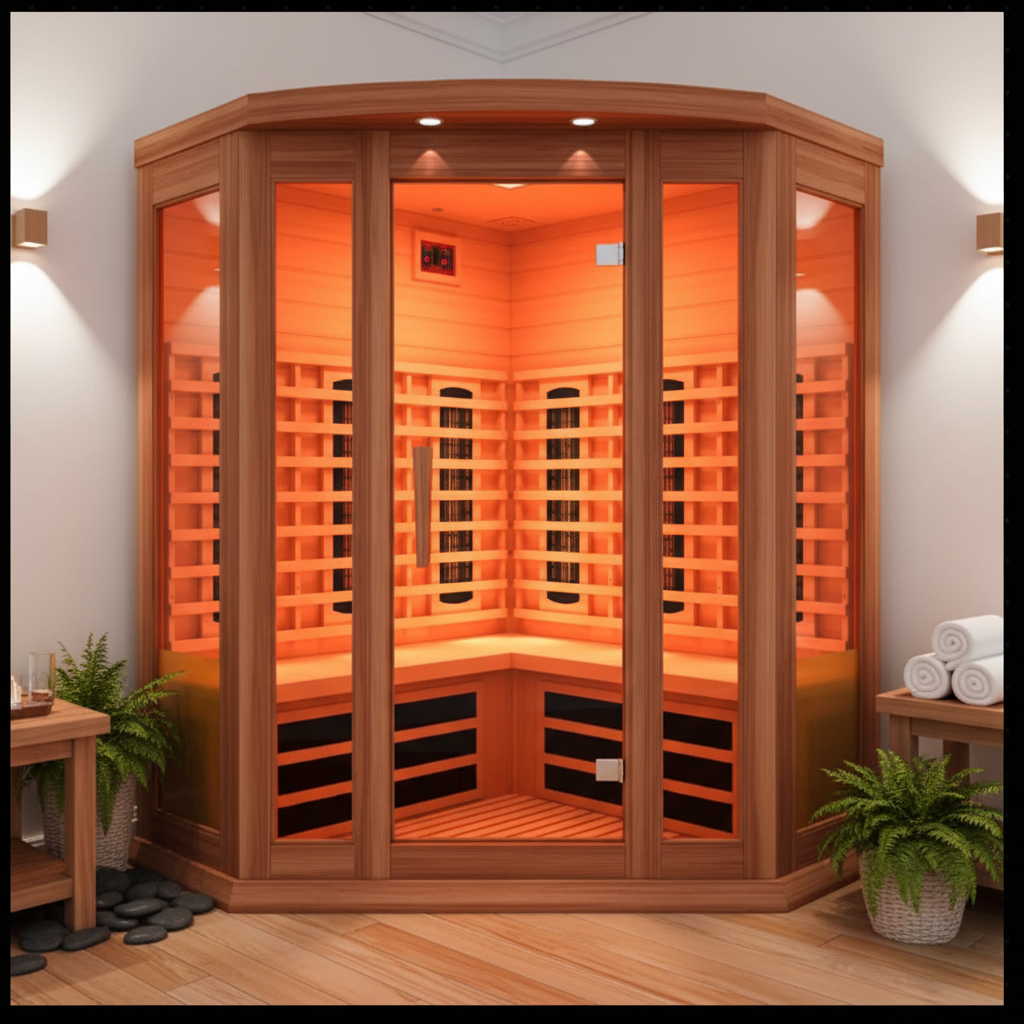 Sauna 3-Person Corner Full Spectrum near Zero EMF (Under 2MG) FAR Infrared Sauna